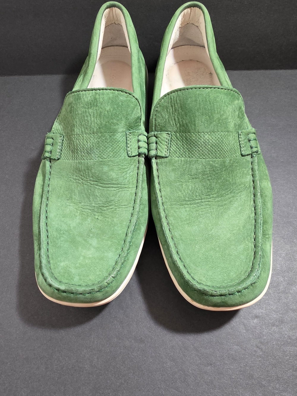 Lacoste Bright Green Suede Slip-On Moccasins